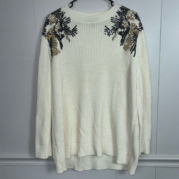 Lane Bryant Ivory Sequin Embellished Crew Neck Sweater Womens Plus Size 18/20 - Picture 5 of 6